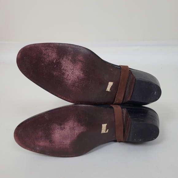 Vintage Two-Tone Cowboy Boots harness buckle black brown heel western cowgirl - Picture 4 of 12